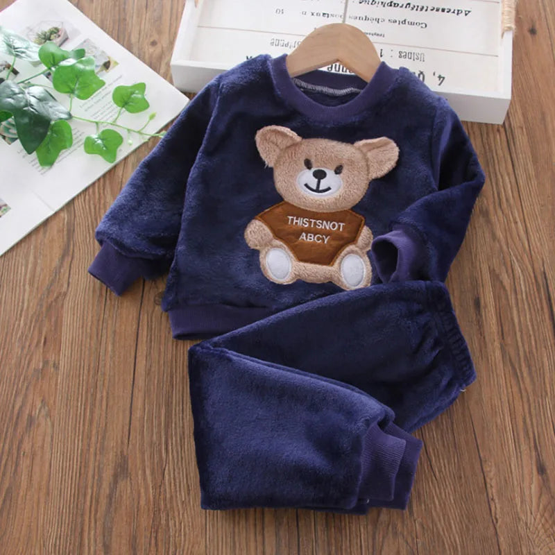 Cartoon Bear Flannel Pyjama Set