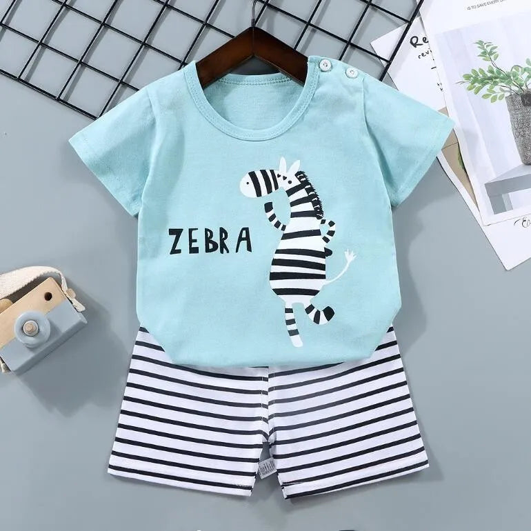Boys Print Tee & Stripe Shorts Set