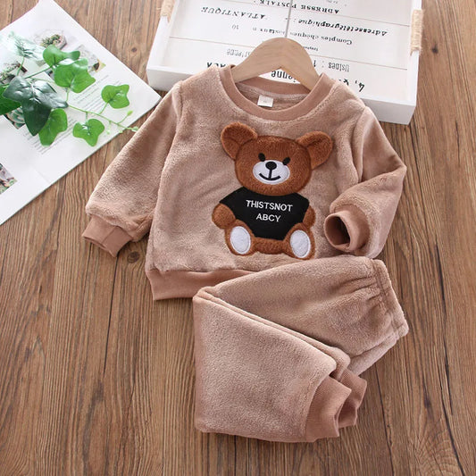 Cartoon Bear Flannel Pyjama Set