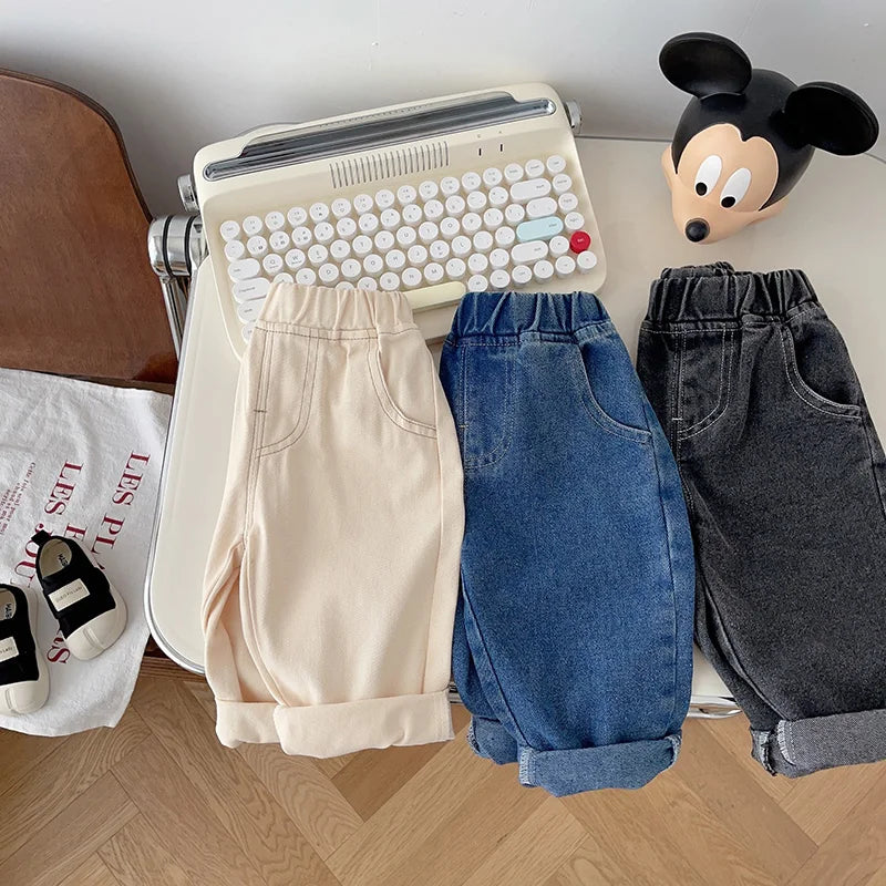 Spring Autumn New Baby Pants Casual Denim 9M-5T Kids Boys Straight Jeans Soft Toddler Girls Fashion Trousers 3 Colors