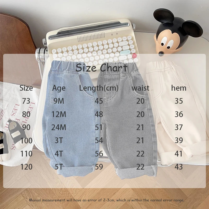 Spring Autumn New Baby Pants Casual Denim 9M-5T Kids Boys Straight Jeans Soft Toddler Girls Fashion Trousers 3 Colors