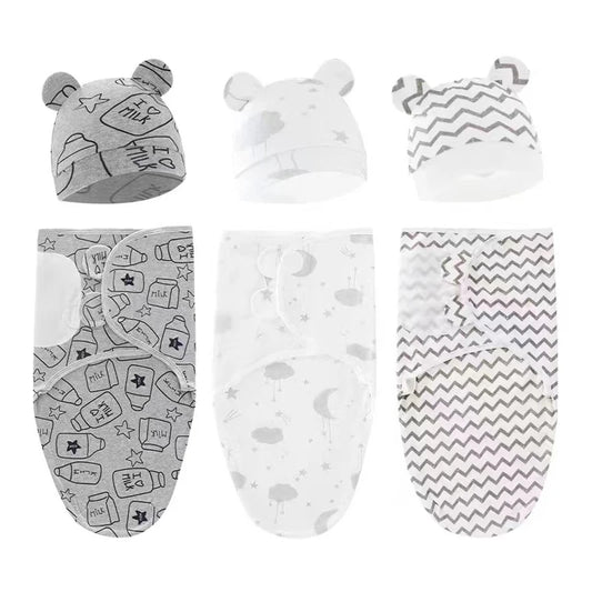 Cartoon Print Swaddle & Hat Gift Set