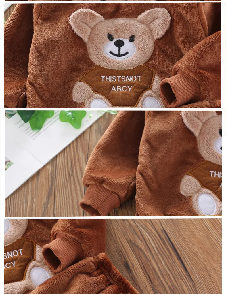 Cartoon Bear Flannel Pyjama Set