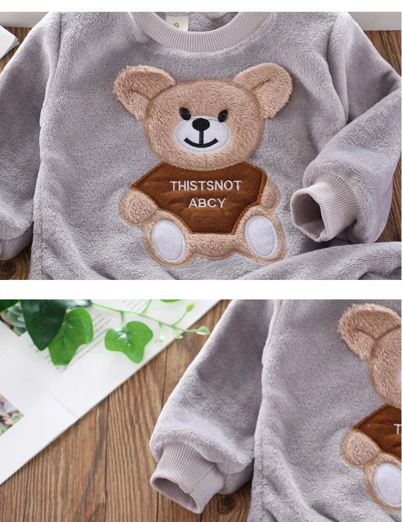 Cartoon Bear Flannel Pyjama Set