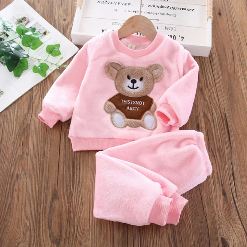 Cartoon Bear Flannel Pyjama Set