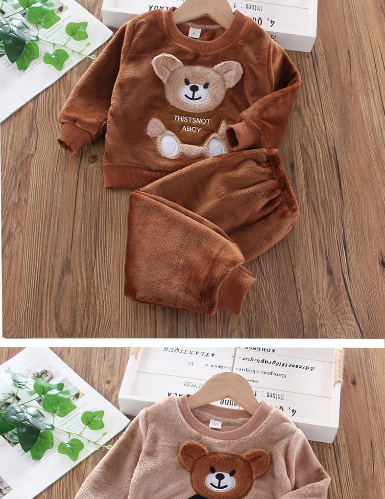 Cartoon Bear Flannel Pyjama Set
