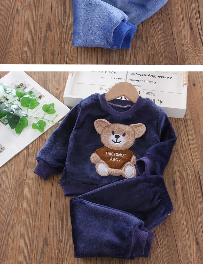 Cartoon Bear Flannel Pyjama Set