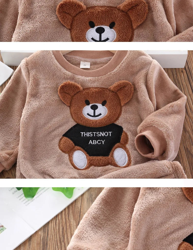 Cartoon Bear Flannel Pyjama Set
