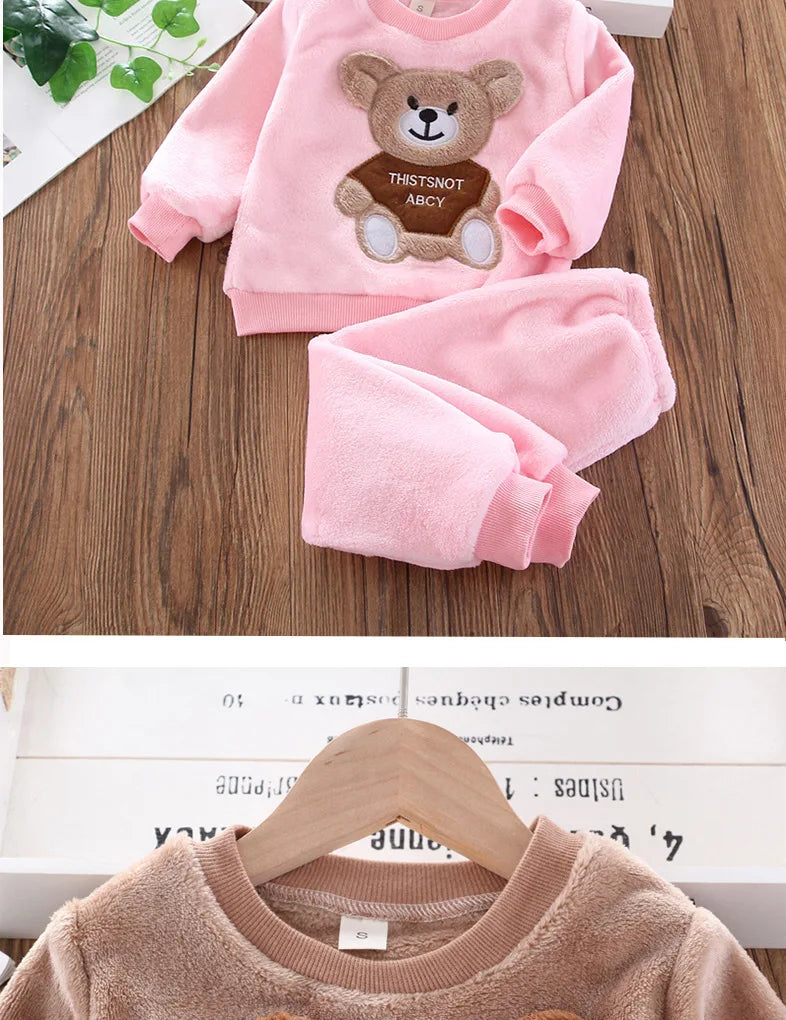 Cartoon Bear Flannel Pyjama Set