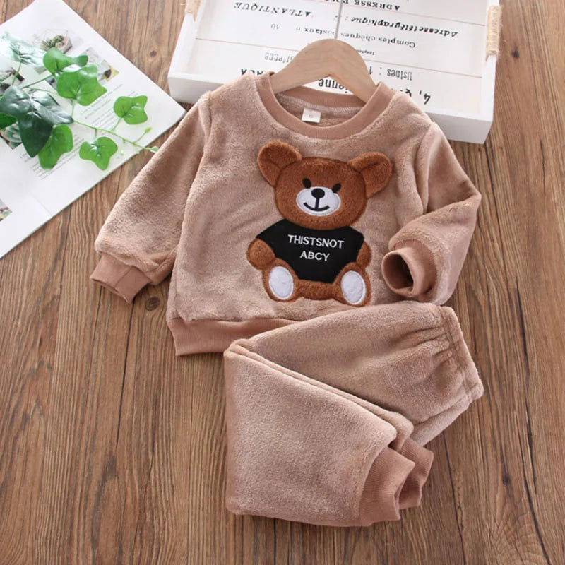 Cartoon Bear Flannel Pyjama Set