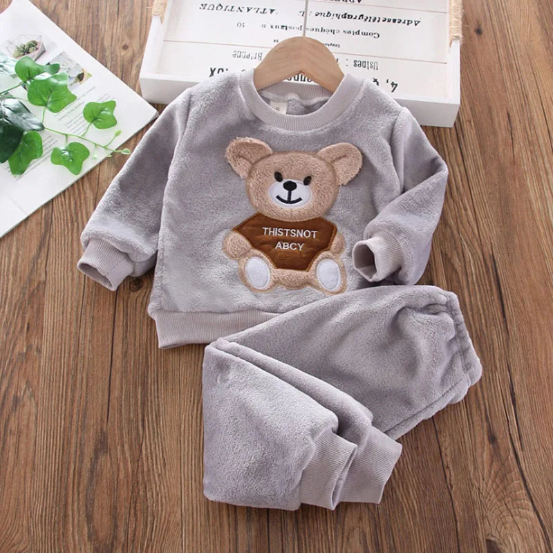 Cartoon Bear Flannel Pyjama Set