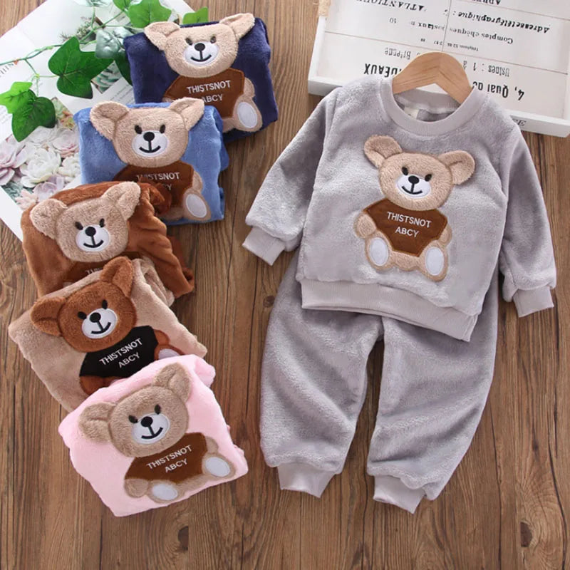 Cartoon Bear Flannel Pyjama Set