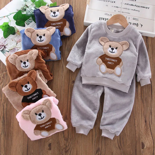 Cartoon Bear Flannel Pyjama Set