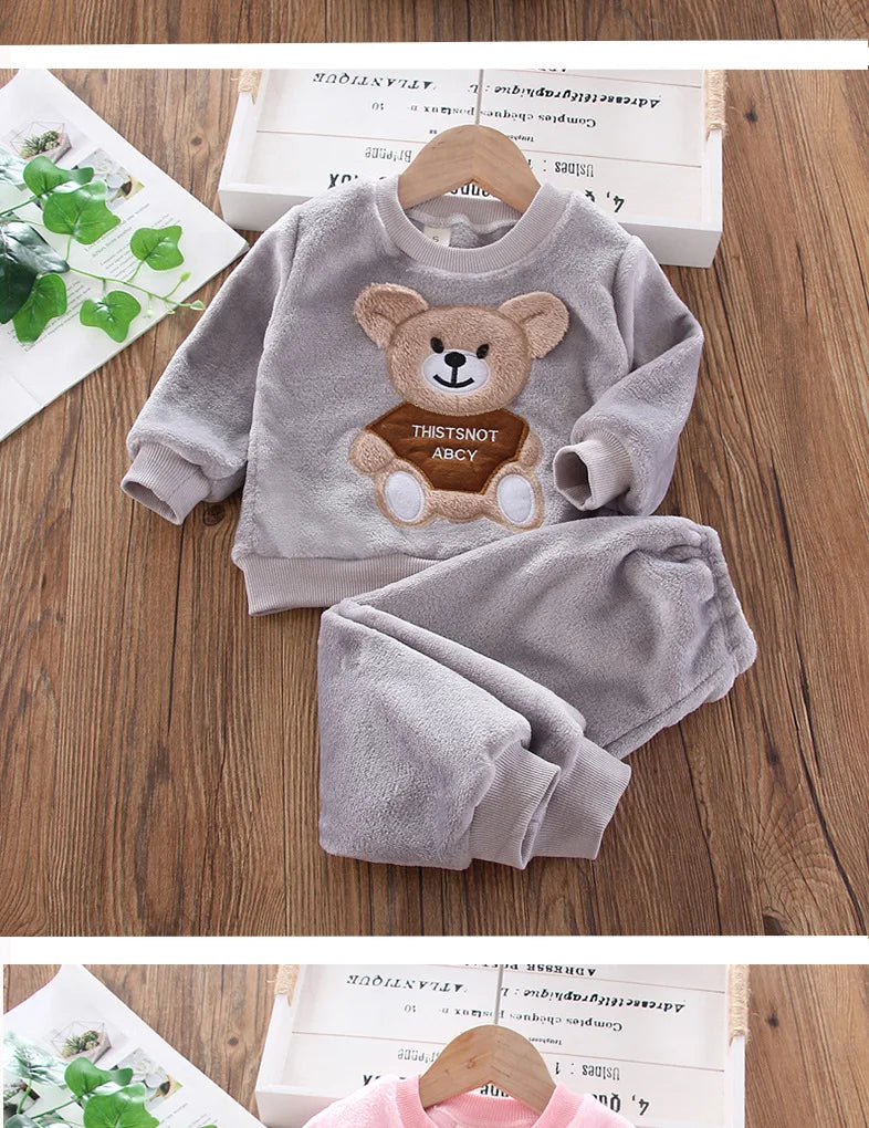 Cartoon Bear Flannel Pyjama Set