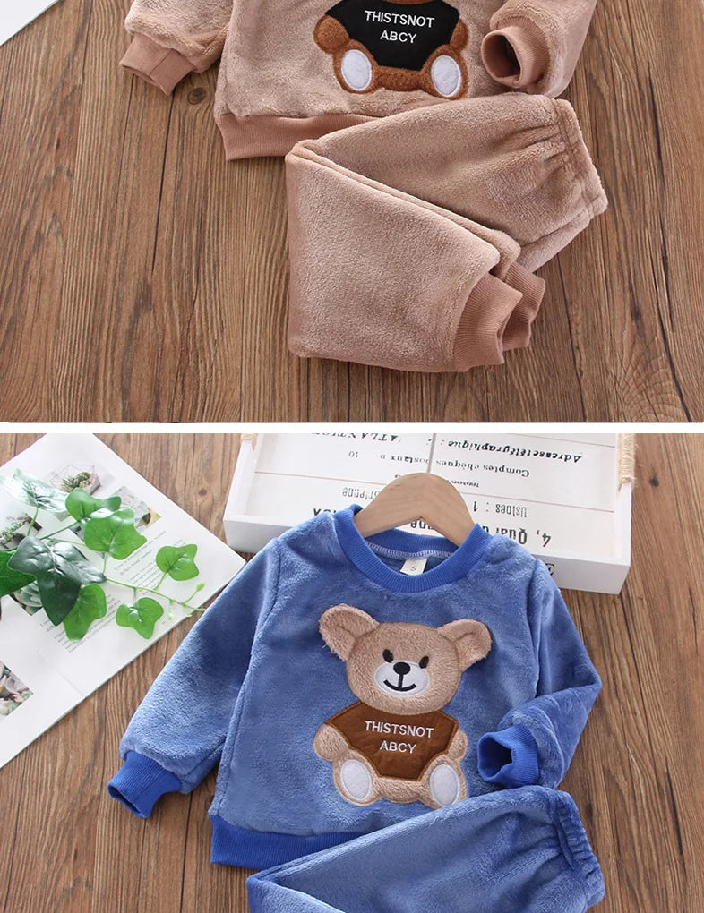 Cartoon Bear Flannel Pyjama Set