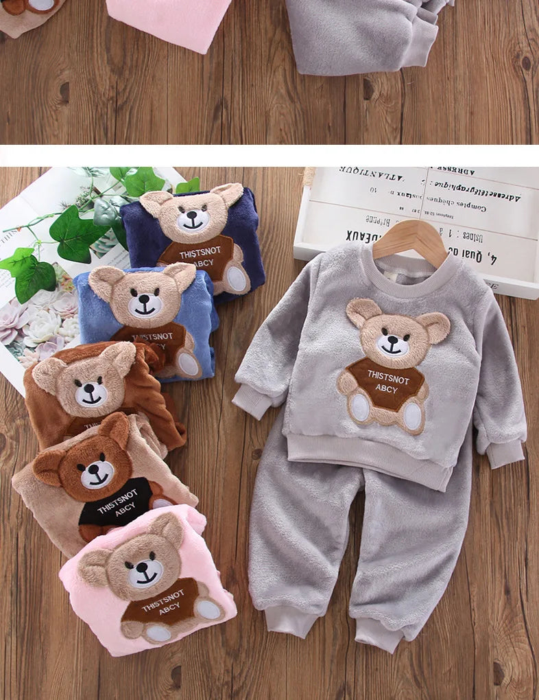 Cartoon Bear Flannel Pyjama Set