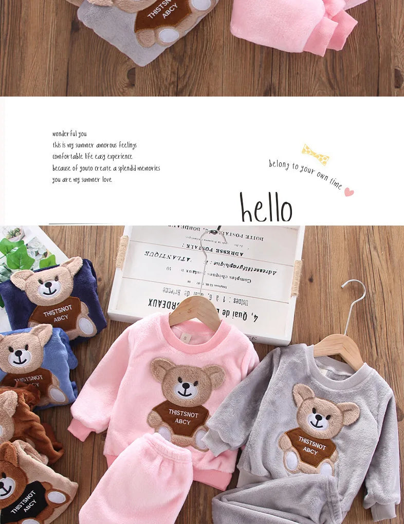 Cartoon Bear Flannel Pyjama Set