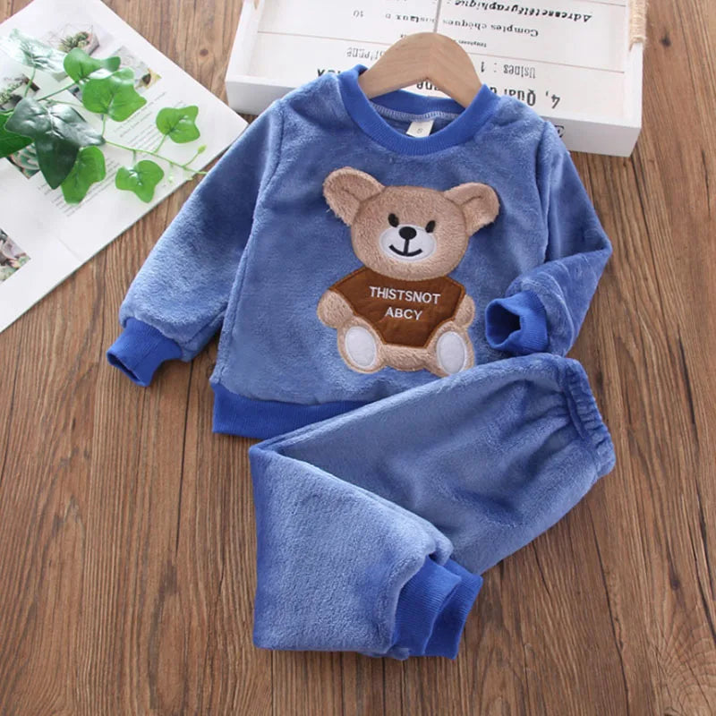 Cartoon Bear Flannel Pyjama Set