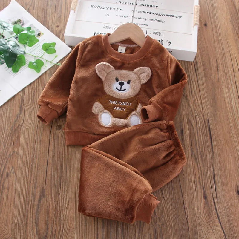 Cartoon Bear Flannel Pyjama Set