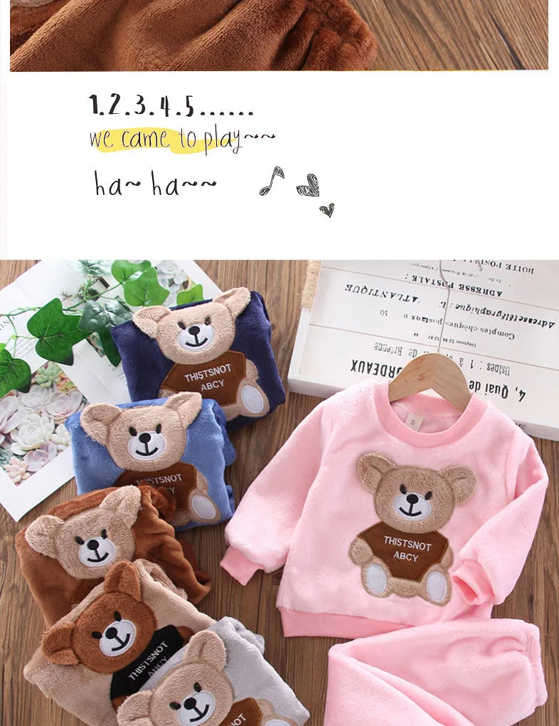 Cartoon Bear Flannel Pyjama Set