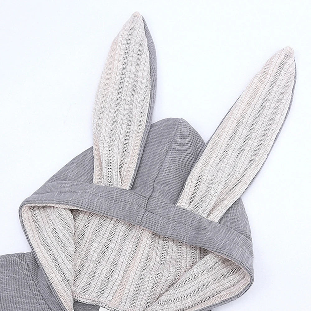 Melario Boys Long Sleeved Clothing Baby Children's Big Ears Rabbit Bodysuit Girl Baby Hooded Zipper Creeper Romper