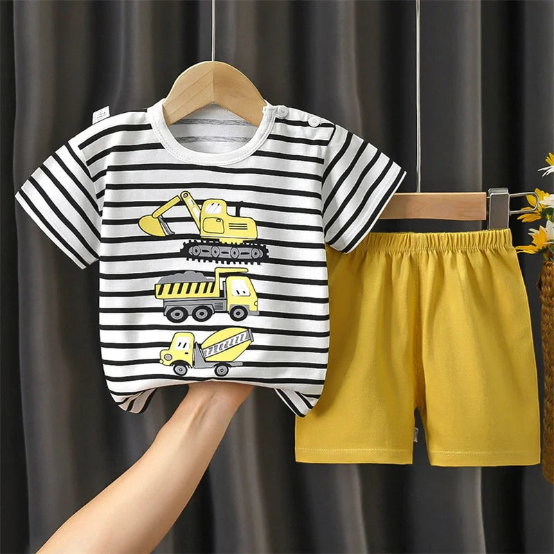 Boys Print Tee & Stripe Shorts Set