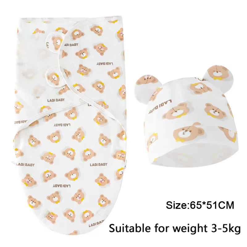 Cartoon Print Swaddle & Hat Gift Set