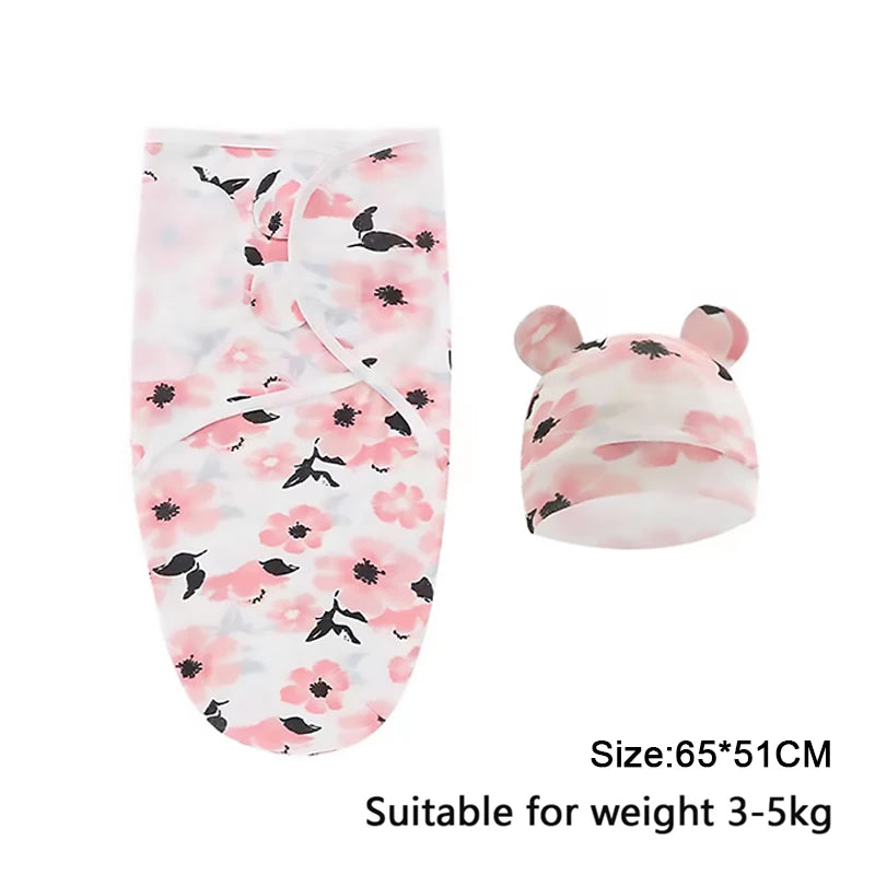 Cartoon Print Swaddle & Hat Gift Set