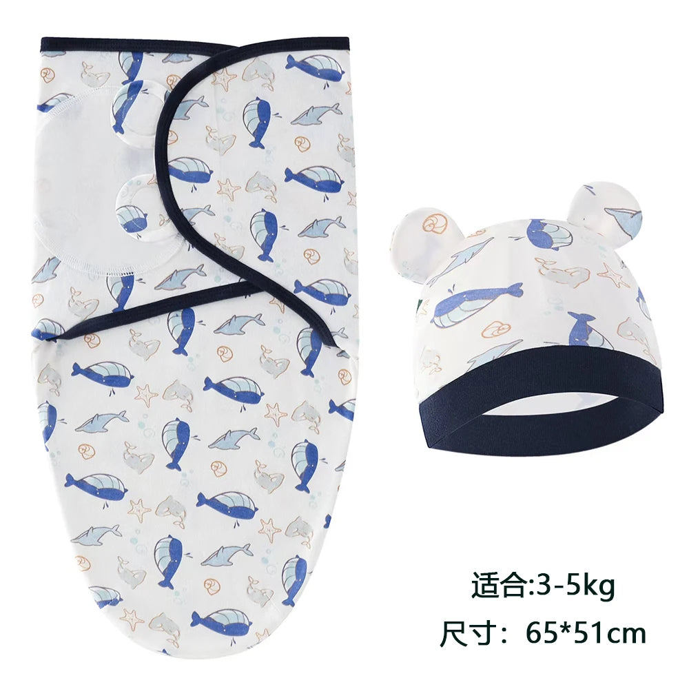 Cartoon Print Swaddle & Hat Gift Set