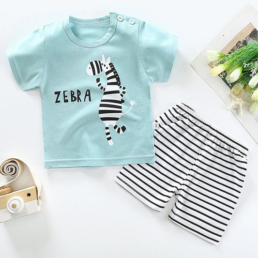 Boys Print Tee & Stripe Shorts Set