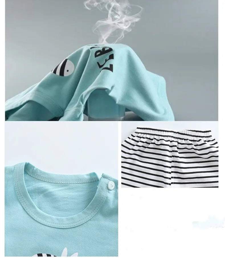 Boys Print Tee & Stripe Shorts Set