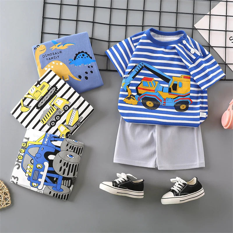 Boys Print Tee & Stripe Shorts Set