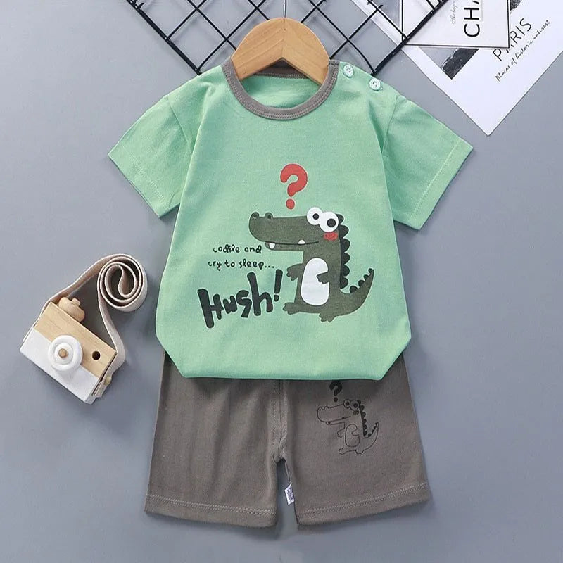Boys Print Tee & Stripe Shorts Set