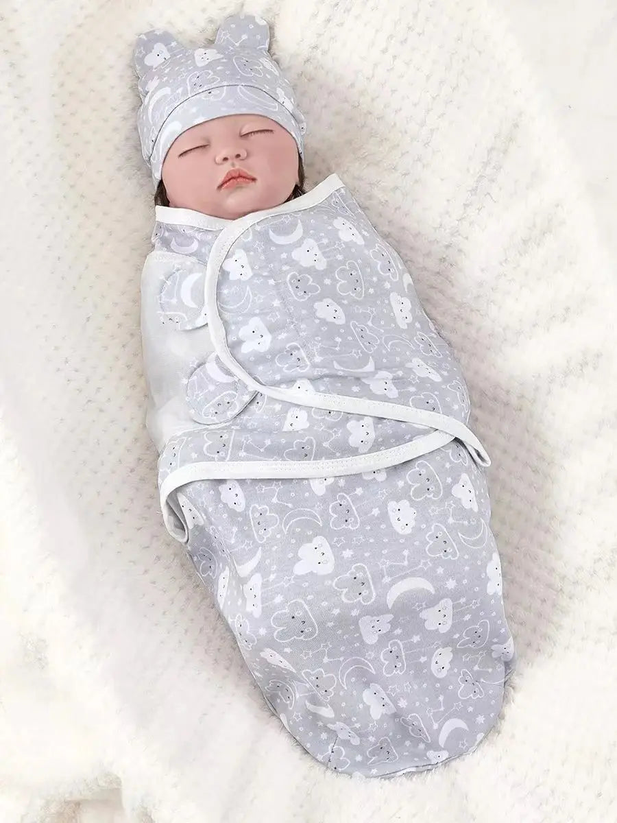 Cartoon Print Swaddle & Hat Gift Set