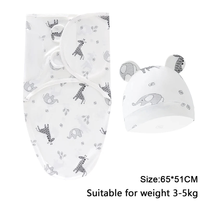 Cartoon Print Swaddle & Hat Gift Set