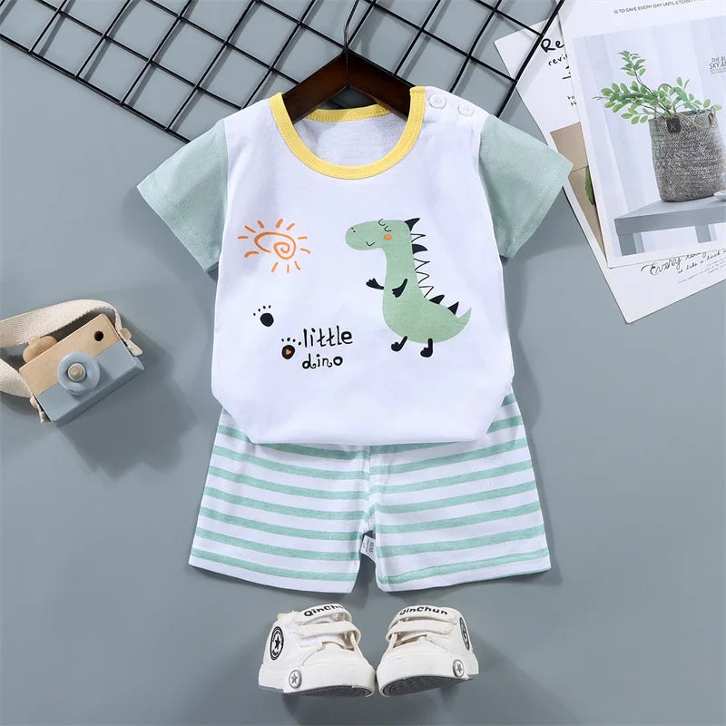 Boys Print Tee & Stripe Shorts Set