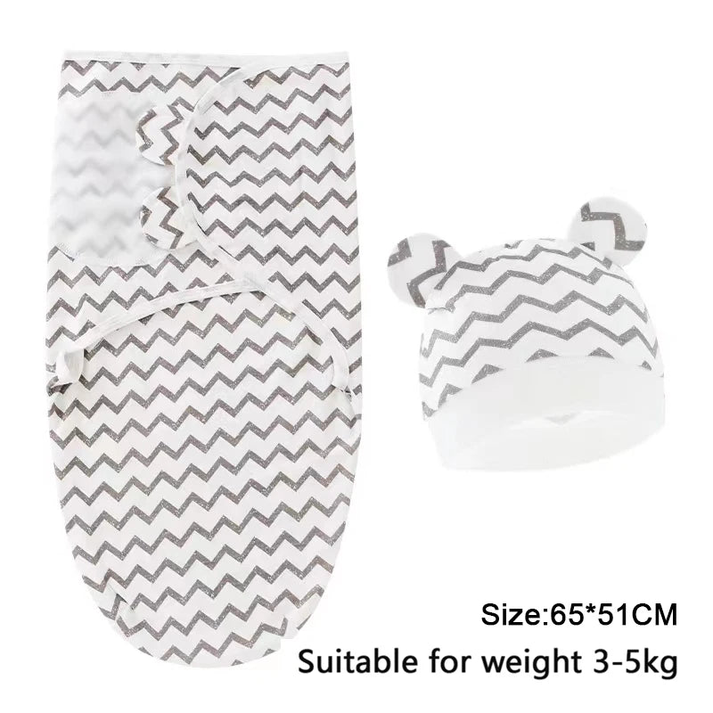 Cartoon Print Swaddle & Hat Gift Set