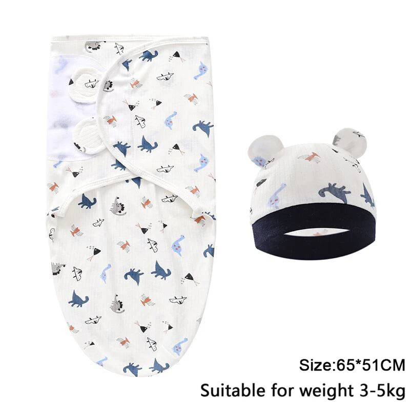 Cartoon Print Swaddle & Hat Gift Set