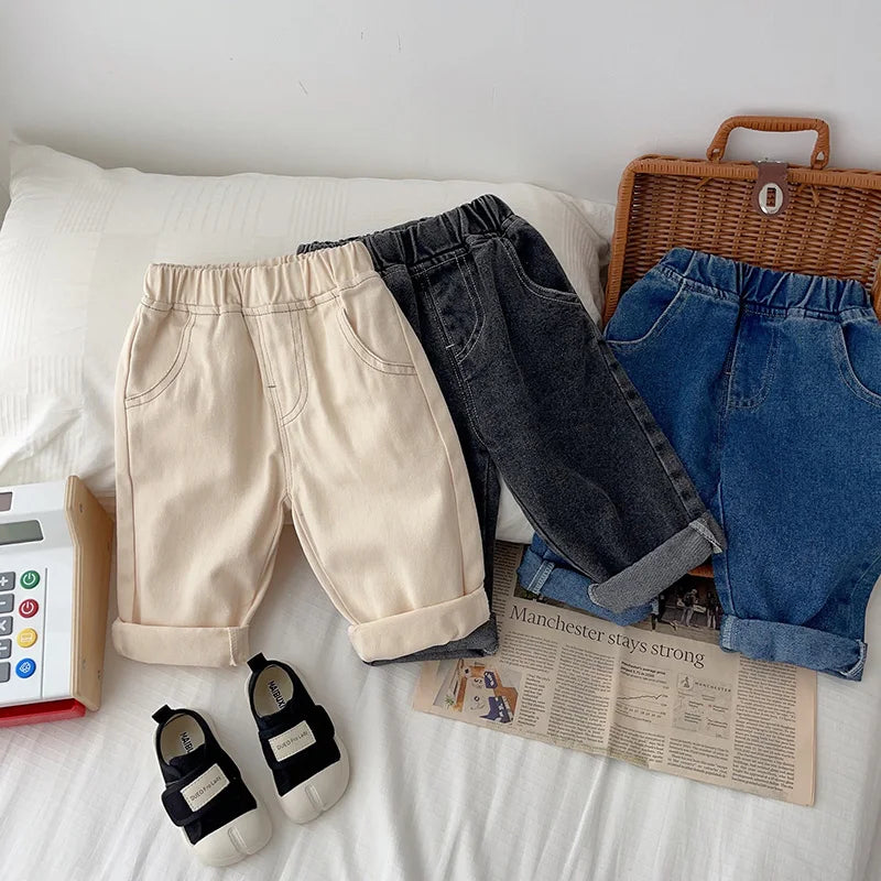 Spring Autumn New Baby Pants Casual Denim 9M-5T Kids Boys Straight Jeans Soft Toddler Girls Fashion Trousers 3 Colors