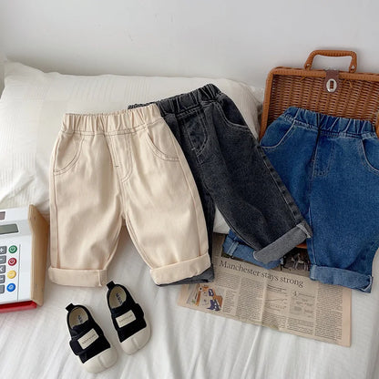 Spring Autumn New Baby Pants Casual Denim 9M-5T Kids Boys Straight Jeans Soft Toddler Girls Fashion Trousers 3 Colors