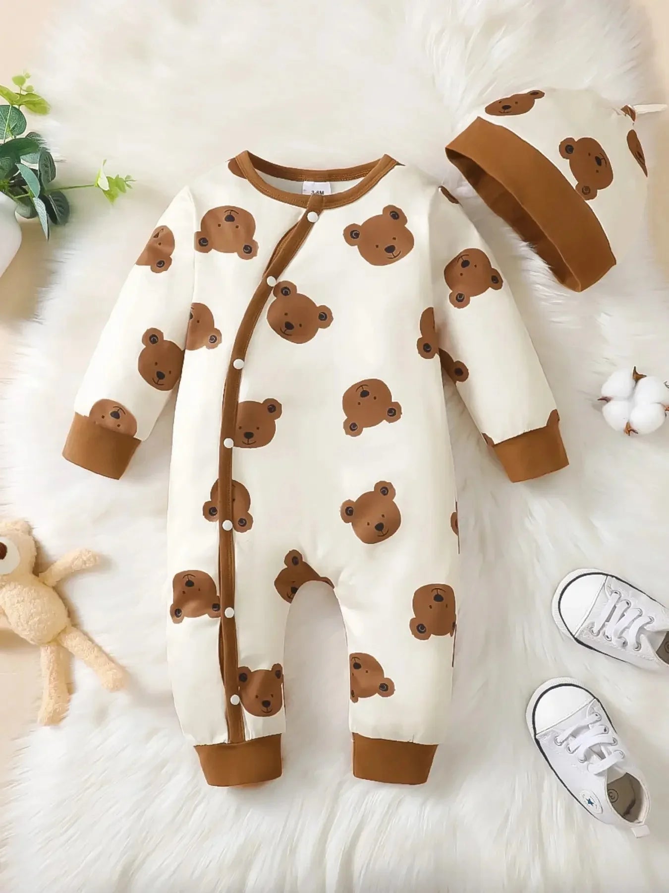 Bear Print Button Romper