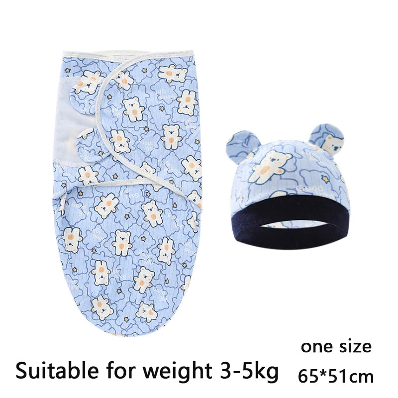 Cartoon Print Swaddle & Hat Gift Set