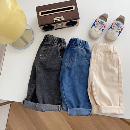 Spring Autumn New Baby Pants Casual Denim 9M-5T Kids Boys Straight Jeans Soft Toddler Girls Fashion Trousers 3 Colors