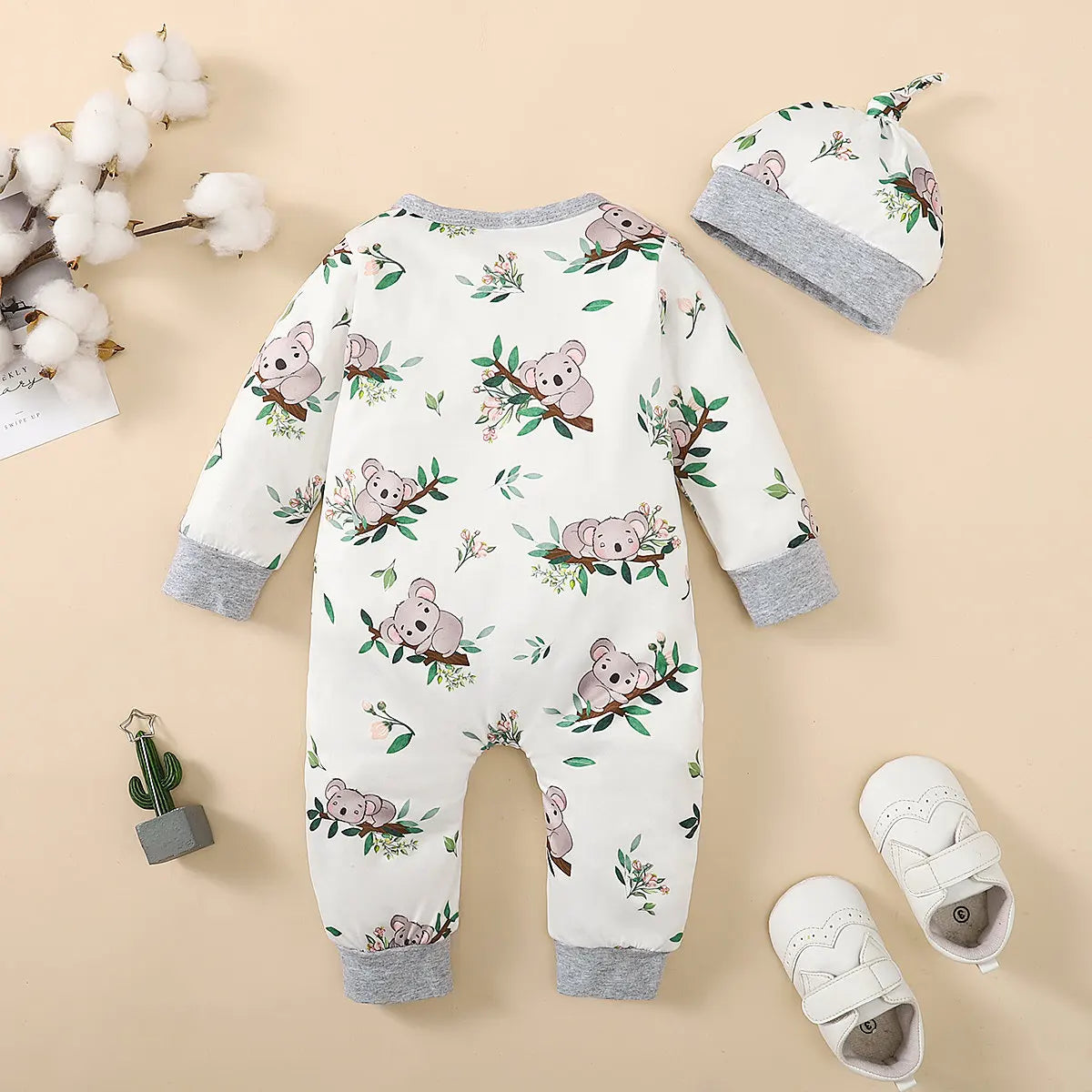 Bear Print Button Romper
