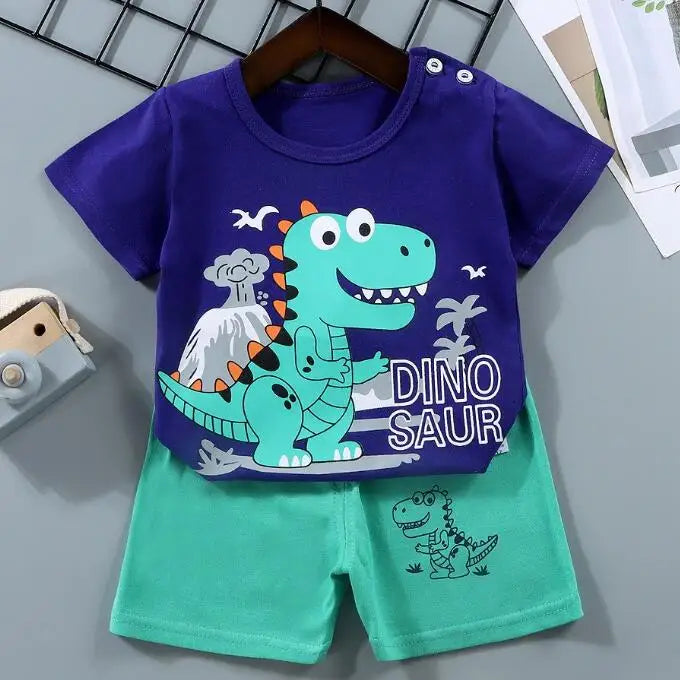 Boys Print Tee & Stripe Shorts Set