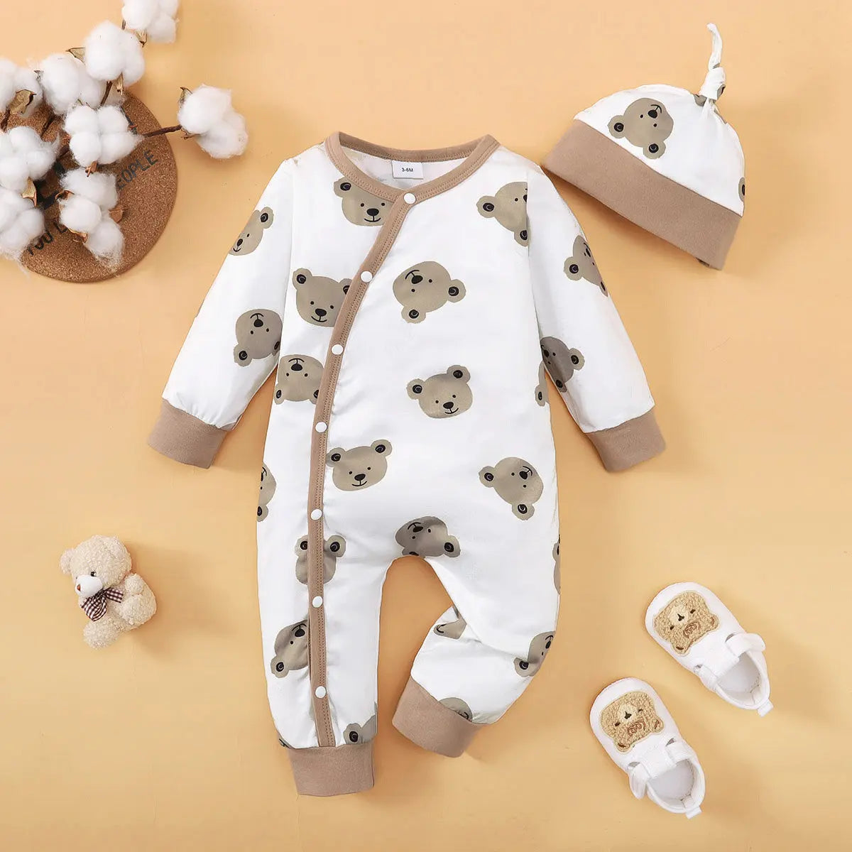 Bear Print Button Romper