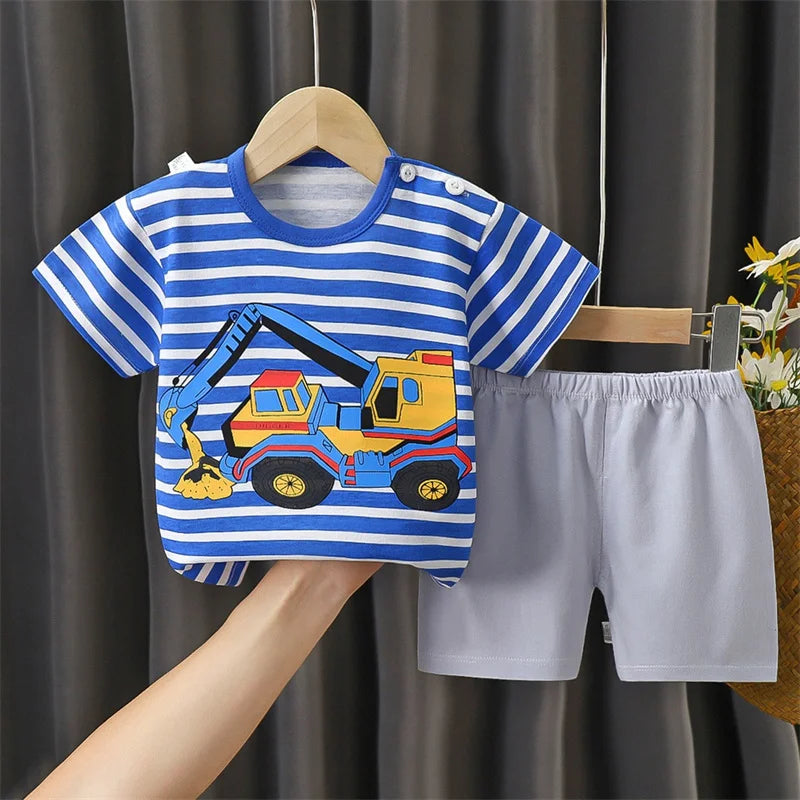 Boys Print Tee & Stripe Shorts Set