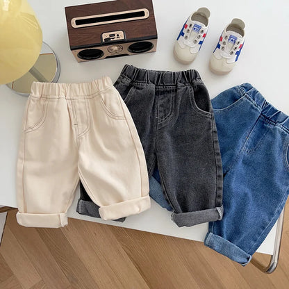 Spring Autumn New Baby Pants Casual Denim 9M-5T Kids Boys Straight Jeans Soft Toddler Girls Fashion Trousers 3 Colors