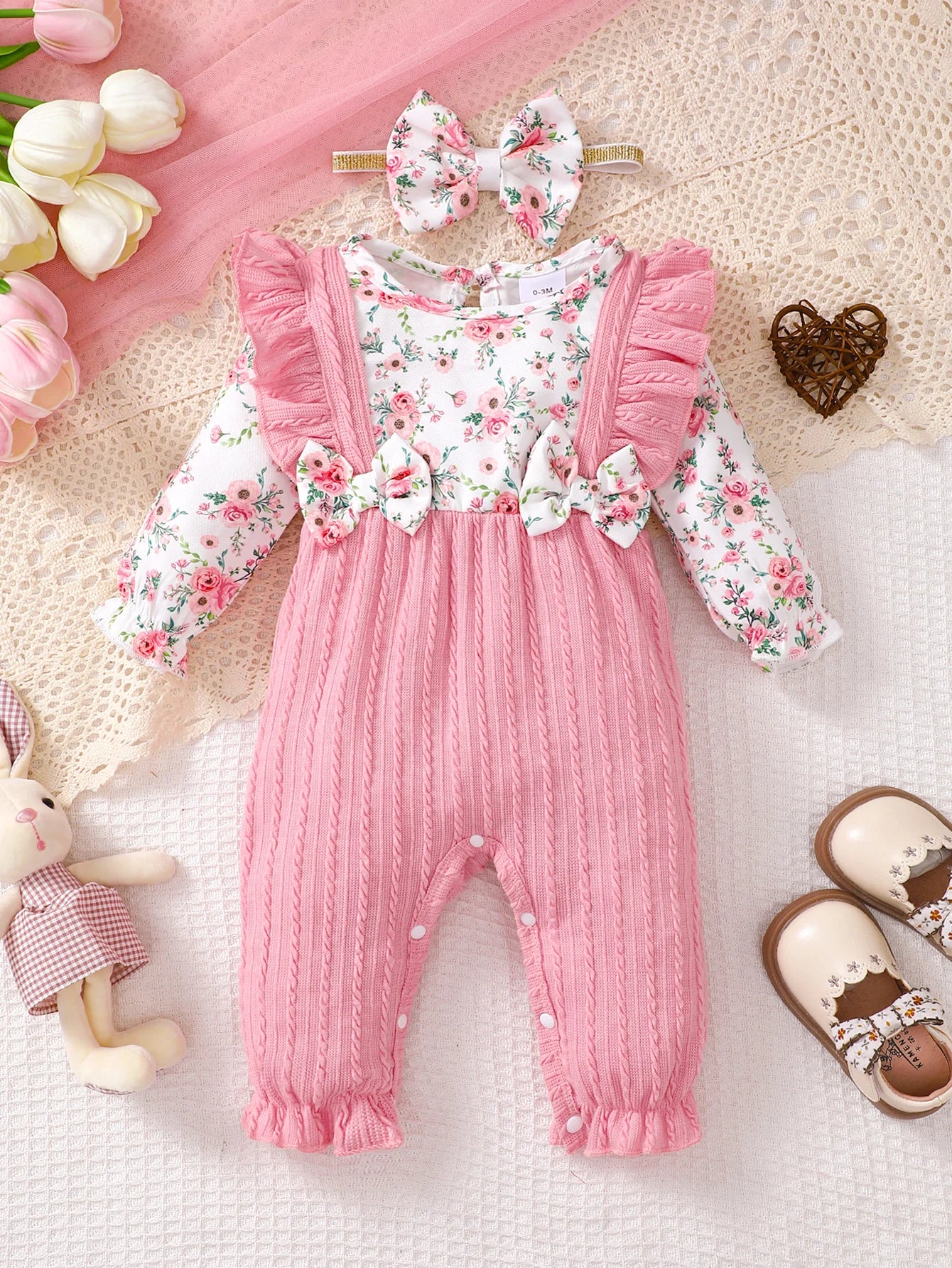Bear Print Button Romper