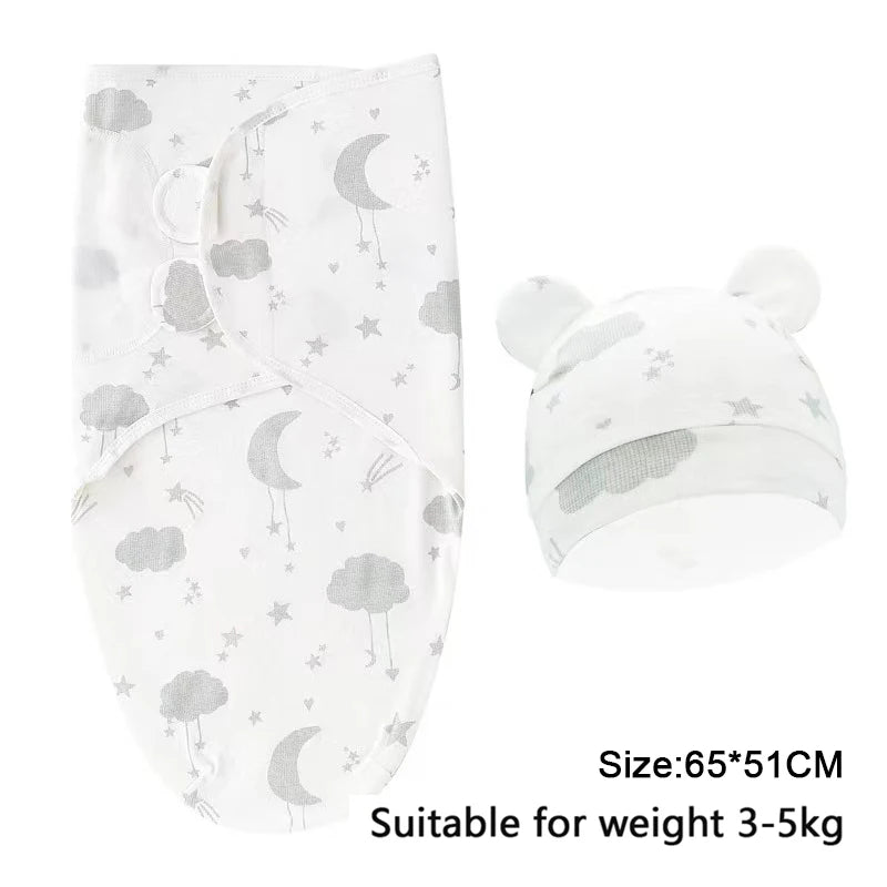 Cartoon Print Swaddle & Hat Gift Set